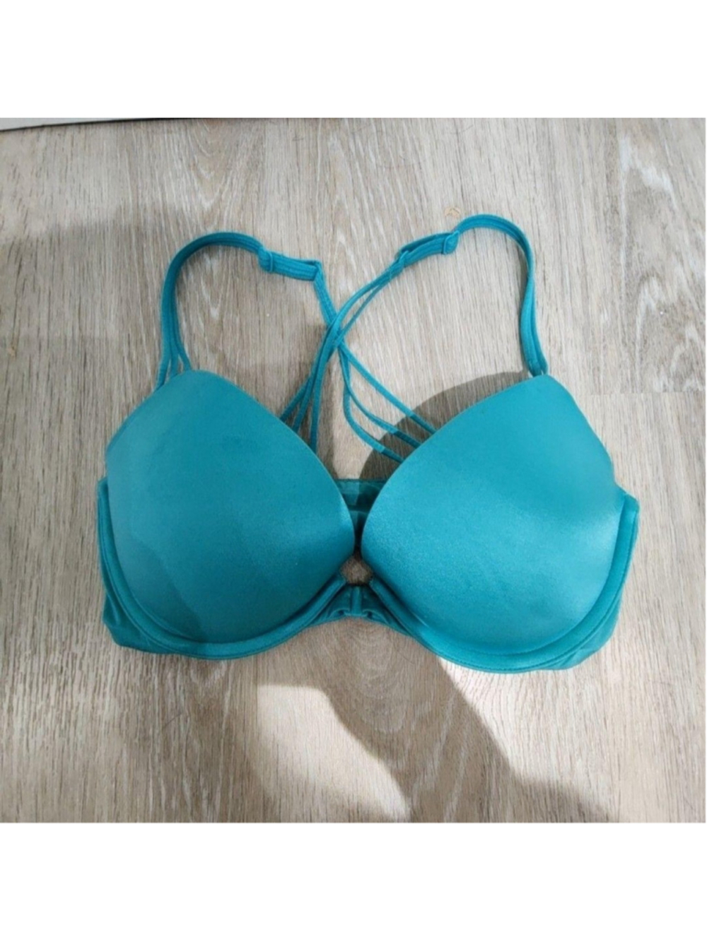 Victoria's Secret Bra Womens 32D Blue Very Sexy Push Up Front Close Strappy